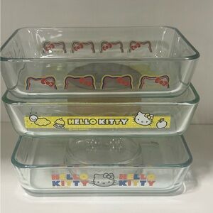 Pyrex® 3 piece Glass Storage Set: Hello Kitty®, Ribbons & Bows - NOS Rectangle